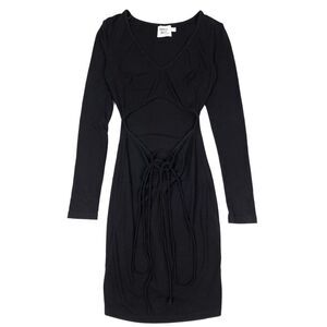 PRINCESS POLLY Telena Ribbed Knit Ruched Long Sleeve Dress Black 90s Minimal 4